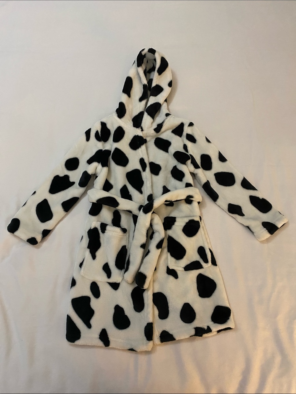 Kids Black and White Cow Print Hooded Robe